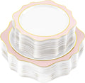 realluck 100Pcs White & Pink Plastic Plates for 50 Guests