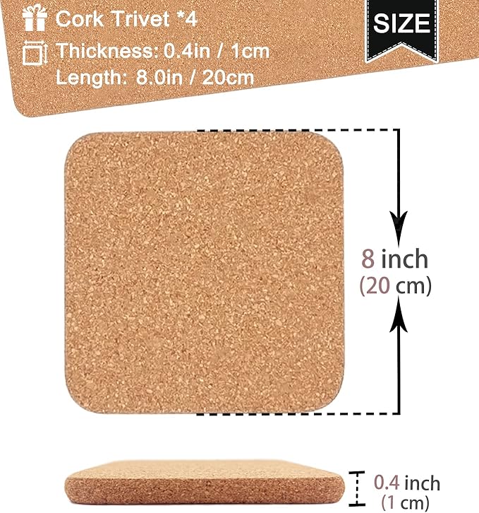 KITLAB Cork Trivets for Hot Dishes, Hot Pots and Pans, 8 Inch 4 Pcs