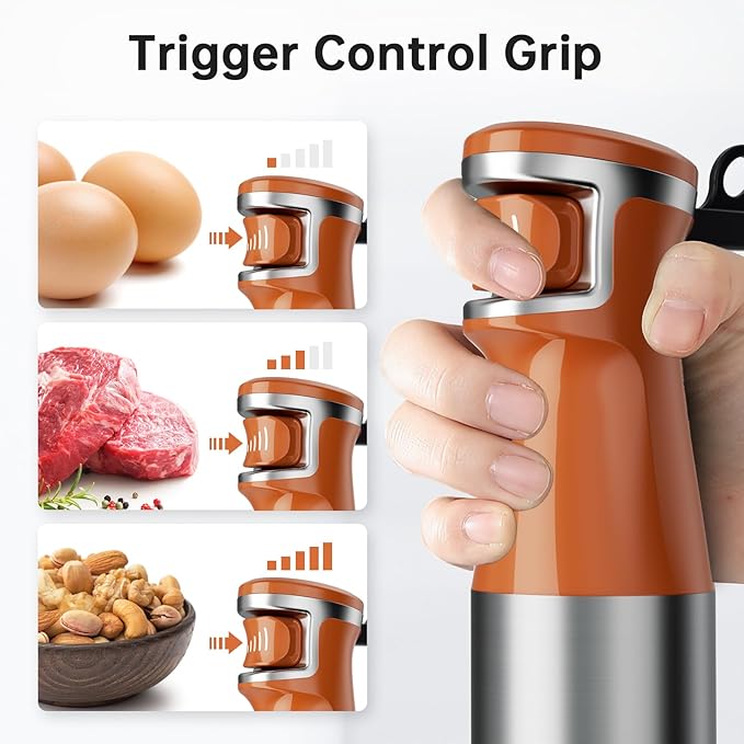 Turelar Immersion Blender Handheld Corded Hand Blenders Set 1100W, Trigger Variable Speed 5 in 1 Stick Emulsifier with Chopper, Whisk and Frother for Soup, Baby Food and Smoothies, Orange