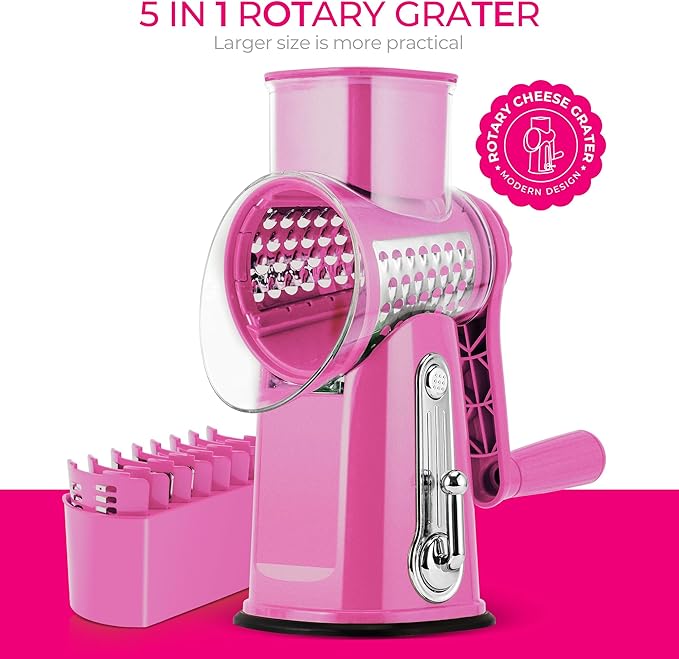 SUSTEAS Rotary Cheese Grater 5 Blades,Kitchen Mandoline Vegetable Slicer