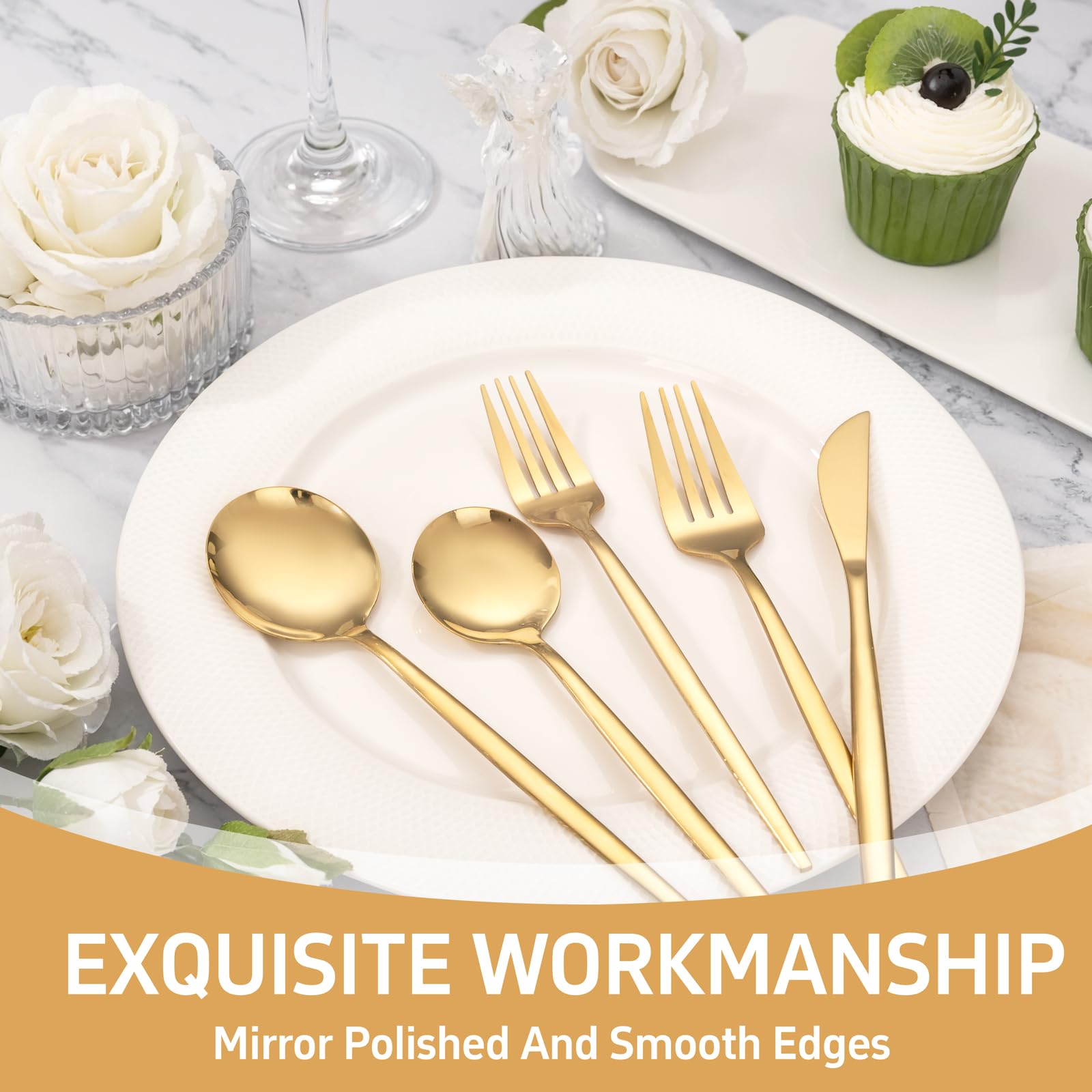 NOCCUR 40-Piece Gold Silverware Set for 8 - Stainless Steel Gold Flatware Set Include Knives, Spoons and Forks for Home/Party/Thanksgiving
