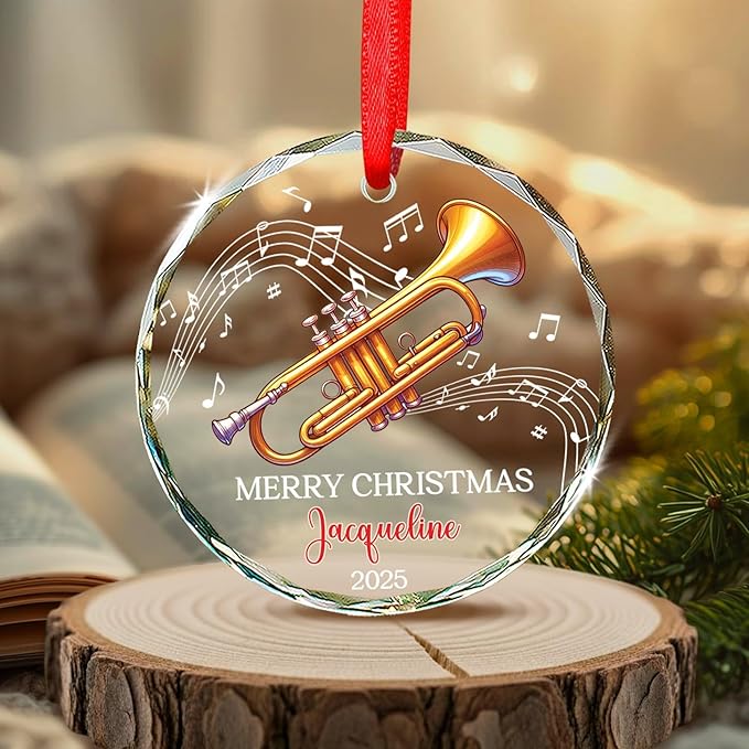 Personalized Text & Name Trumpet Instrument Christmas Glass Ornament, Musical Instrument Xmas Ornament Gifts for Trumpet Player, Custom Trumpetist Christmas Keepsake, Music Lover Glass Ornaments 2026