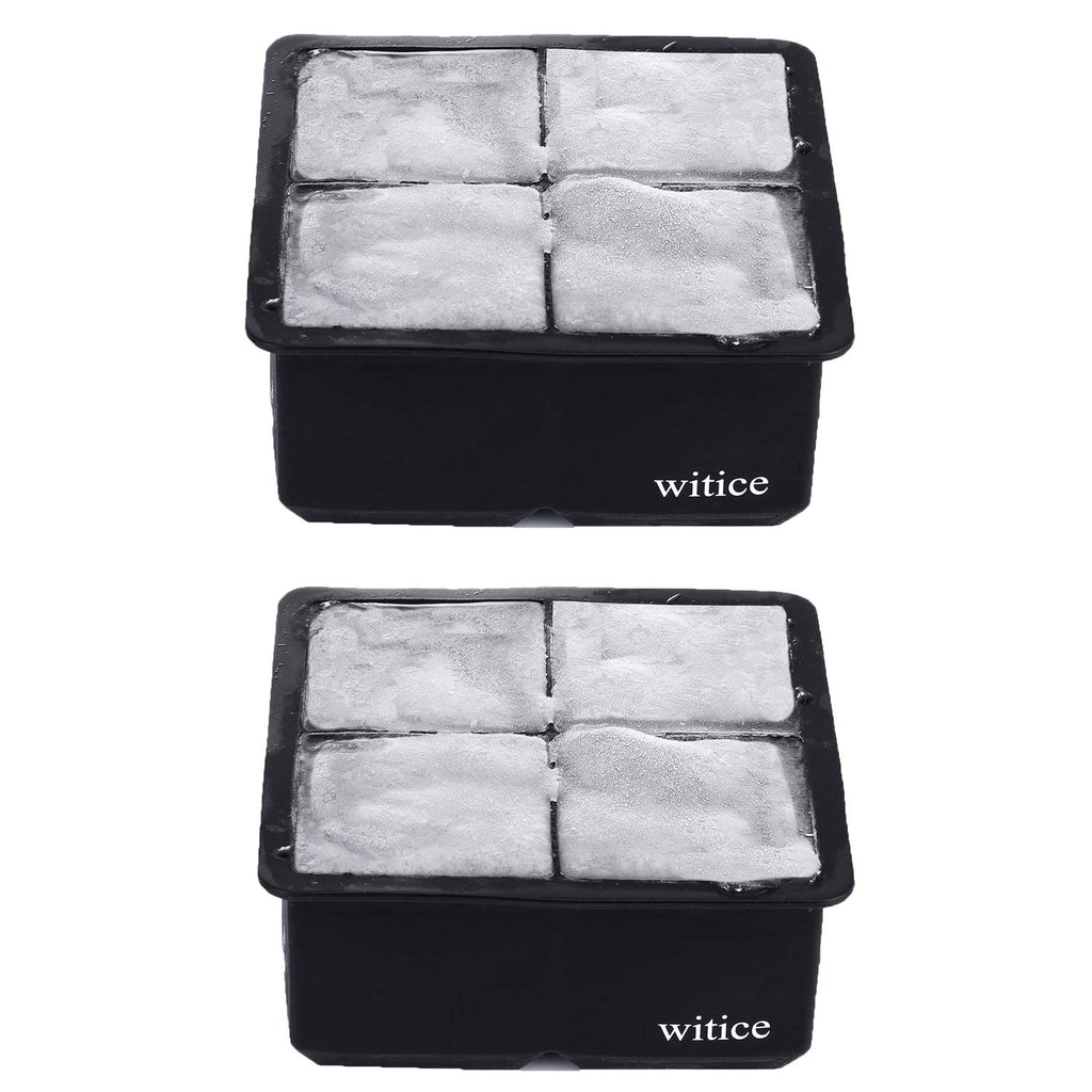 witice Large Ice Cube Trays Silicone (2.5-Inches) - Whiskey Ice Cube Mold, With Easy Release Ice Cubes for Whiskey and For Cocktail,Food Grade (Black 2 Tray)