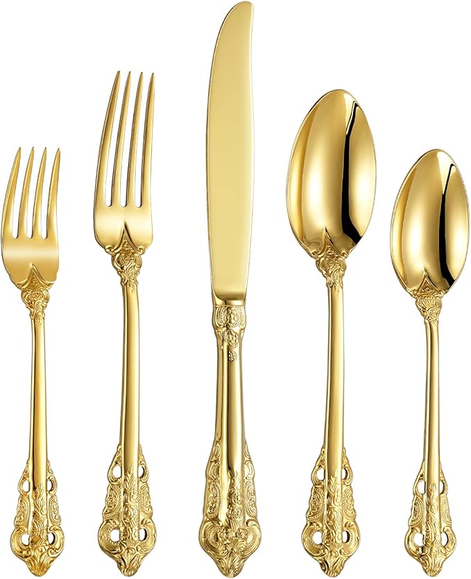 KEAWELL Luxury 20-Piece 18/10 Stainless Steel Flatware Set (Gold)