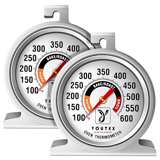 Youtex 2-Pack Oven Thermometer, Upgraded 100-600°F No-Holes Non-Discoloring Easy-to-Clean for Healthier Cooking, Easy-to-Read with Large Bright Numbers for Gas & Electric Ovens, Grills, and Smokers