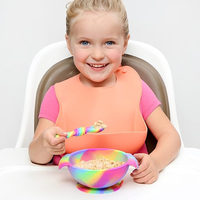PrimaStella Silicone Chew Spoon Set for Babies and Toddlers | Safety Tested | BPA Free | Baby Spoon 6 Pack (Neon Rainbow)