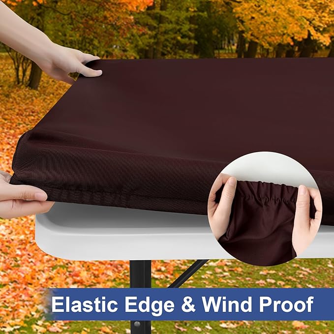 homing Rectangle Table Cloth Cover, Water-Resistant Polyester Elastic Fitted Tablecloth, Fits for 5 Foot Folding Tables, Washable Table Protector for Picnic, Camping, Outdoor (Coffee, 30" x 60")