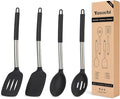 YASUEBI Silicone Cooking Kitchen Utensils Set Kitchen Utensils Set Silicone Cooking Utensils Set for Nonstick Cookware Perfect for Baking and Mixing Spatula Set BPA Free Dishwasher Safe Black 4 Pack