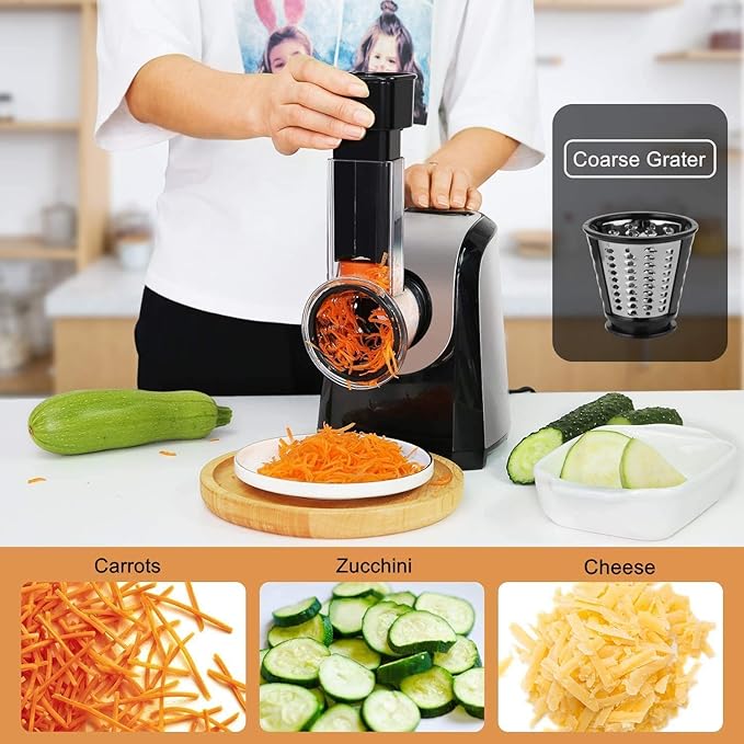 Electric Cheese Grater and Slicer Shredder for Kitchen, 150W 5 Cones