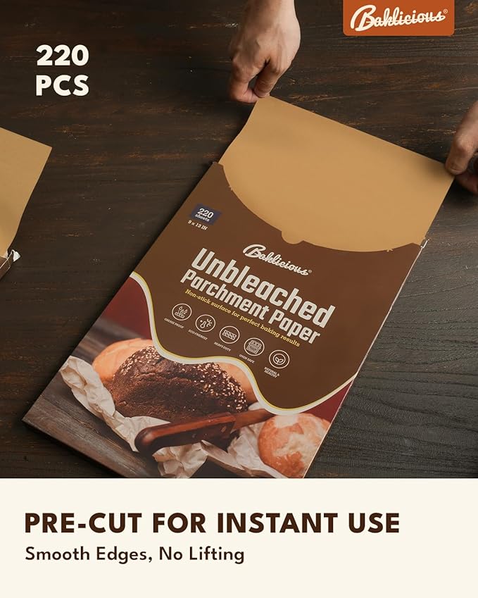 Baklicious 9x13inch 220pcs Unbleached Pre-cut Heavy Duty Parchment Baking Sheets