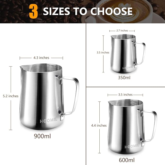 HOOMIL Milk Frothing Pitcher, 12oz/20oz/32oz 304 Stainless Steel