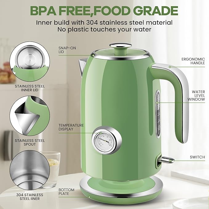 PUKOMC Electric Kettle, 1.7L Stainless Steel Electric tea kettle