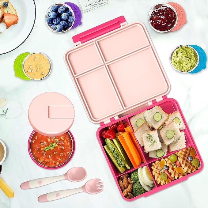 Aimsnk Lunch Box Kids with Thermo Insulated Lunch Bag for School, Pink