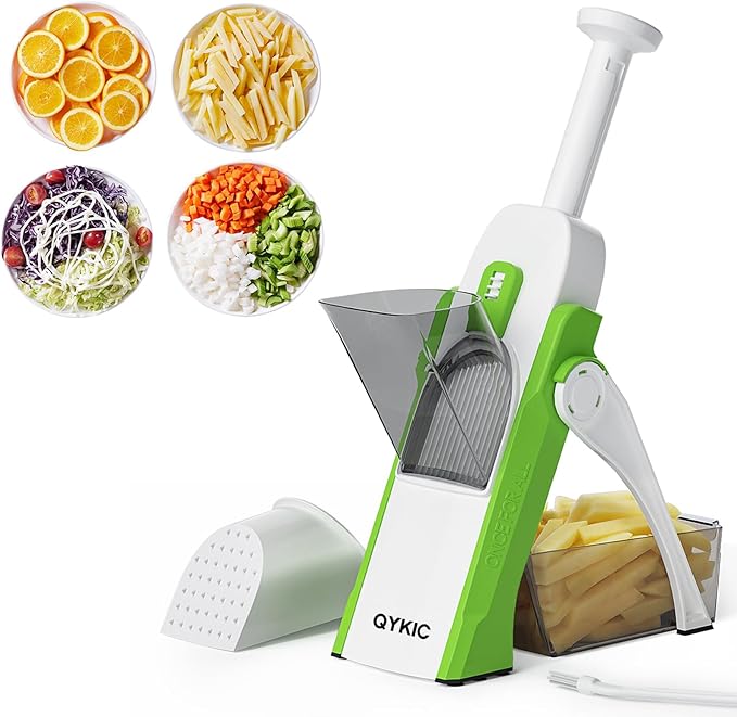 QYKIC Safe Mandoline Slicer 5 in 1 Vegetable Chopper Food Potato Cutter, Strips Julienne Dicer Adjustable Thickness 0.1-8 mm Kitchen Chopping Artifact Fast Meal Prep