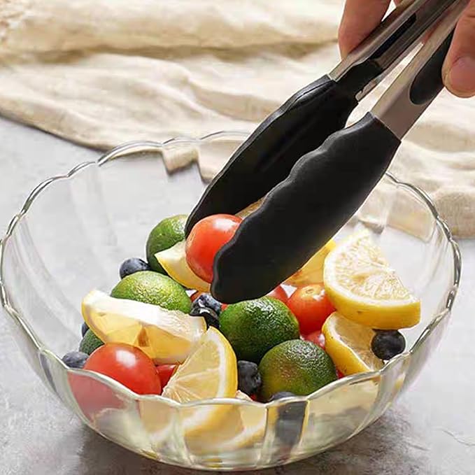 2 Pcs Mini Stainless Steel Food Tongs,7“Size Kitchen Tongs,Tongs for Cooking,Silicone BPA Free Non-Stick BBQ Cooking Grilling Locking (7 inches)