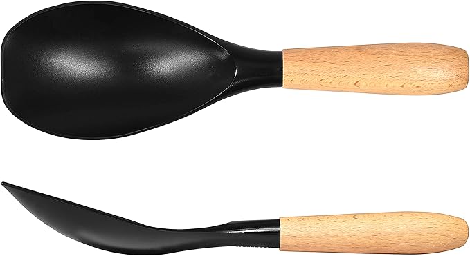Non Stick Heat Resistant Nylon Spoon Short Wooden Handle 8.3”