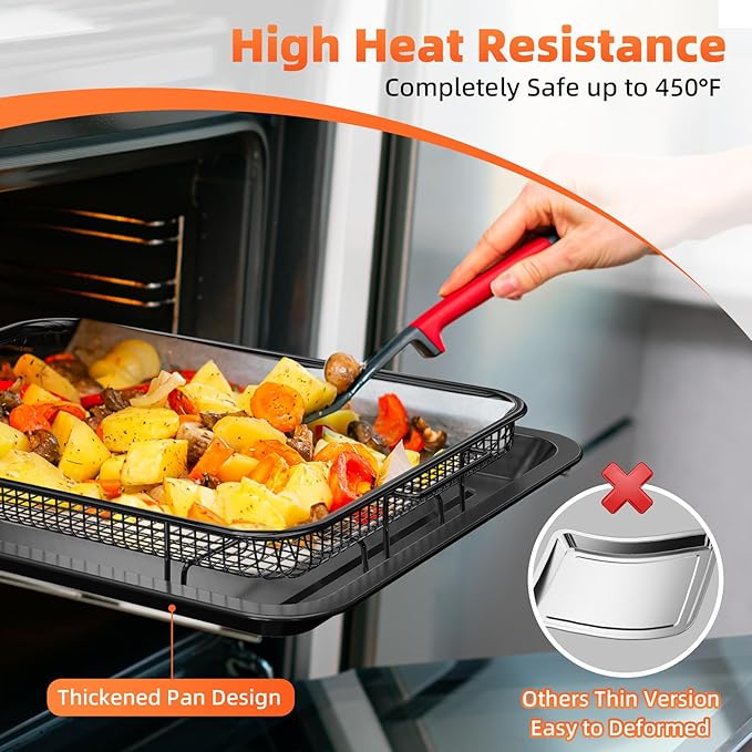Air Fryer Basket, DEGOVIN 2 Set Large&Medium Oven Air Fryer Basket and Tray