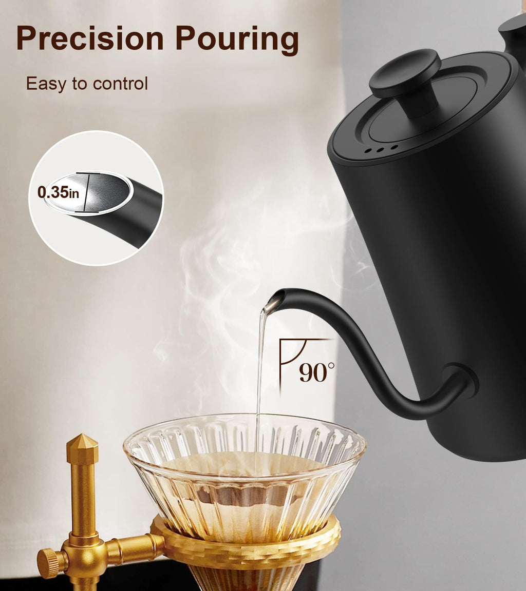 CHEFESS Gooseneck Electric Kettle with ±1°F Temperature Control - 1.0L Pour Over Coffee Kettle & Tea Maker, 1200W Fast Heating, 24H Keep Warm, Built-in Brew Timer, 100% Stainless Steel Interior