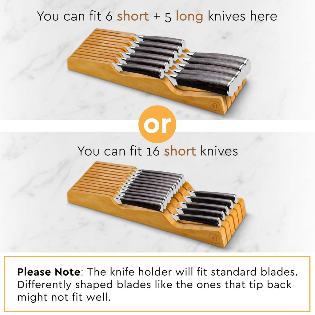 Bambüsi Knife Drawer Organizer 16 Slot In-Drawer Knife Block Holder, Bamboo