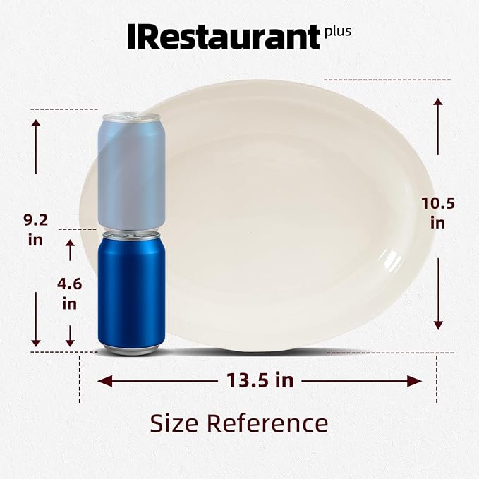 IRESTAURANT PLUS Stoneware Narrow Rim Commercial Grade Dinnerware (America White, Platter 13.5" x 10.5")