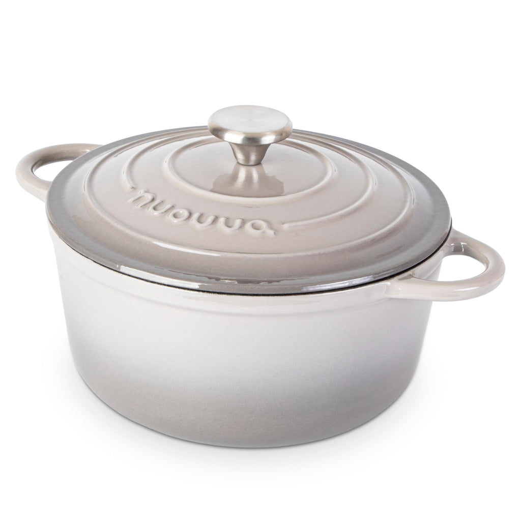 Cast Iron Pot with Lid-Non-Stick Ovenproof Enamelled Casserole Pot, Oven Safe up to 500° F-Sturdy Dutch Oven Cookware - Grey, 5-Quart, 24cm-by Nuovva
