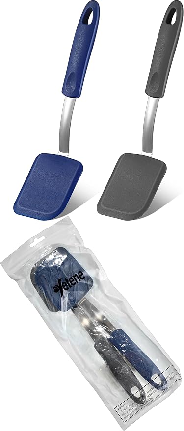 Yetene Silicone Cookie Spatula Turner 2 Pack Mini Brownie Spatula Flexible Kitchen Small Silicone Turner for Nonstick Cookware Heat Resistant No Scratch Flipper for Egg(Solid Flat,Gray, Blue)