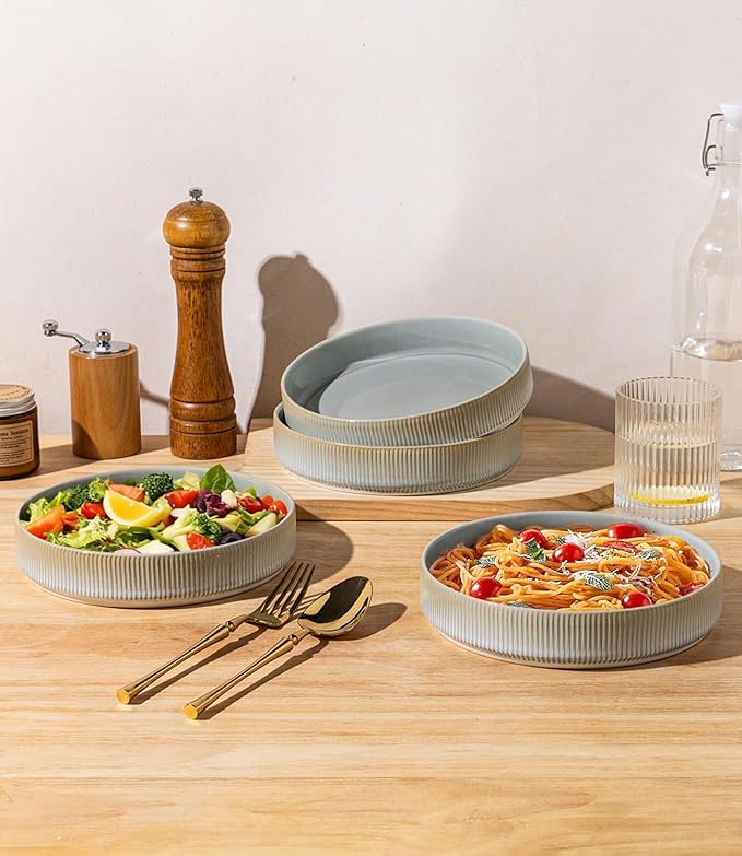 theterra 7.5" Ceramic Pasta Bowls Set of 4, Salad Bowls
