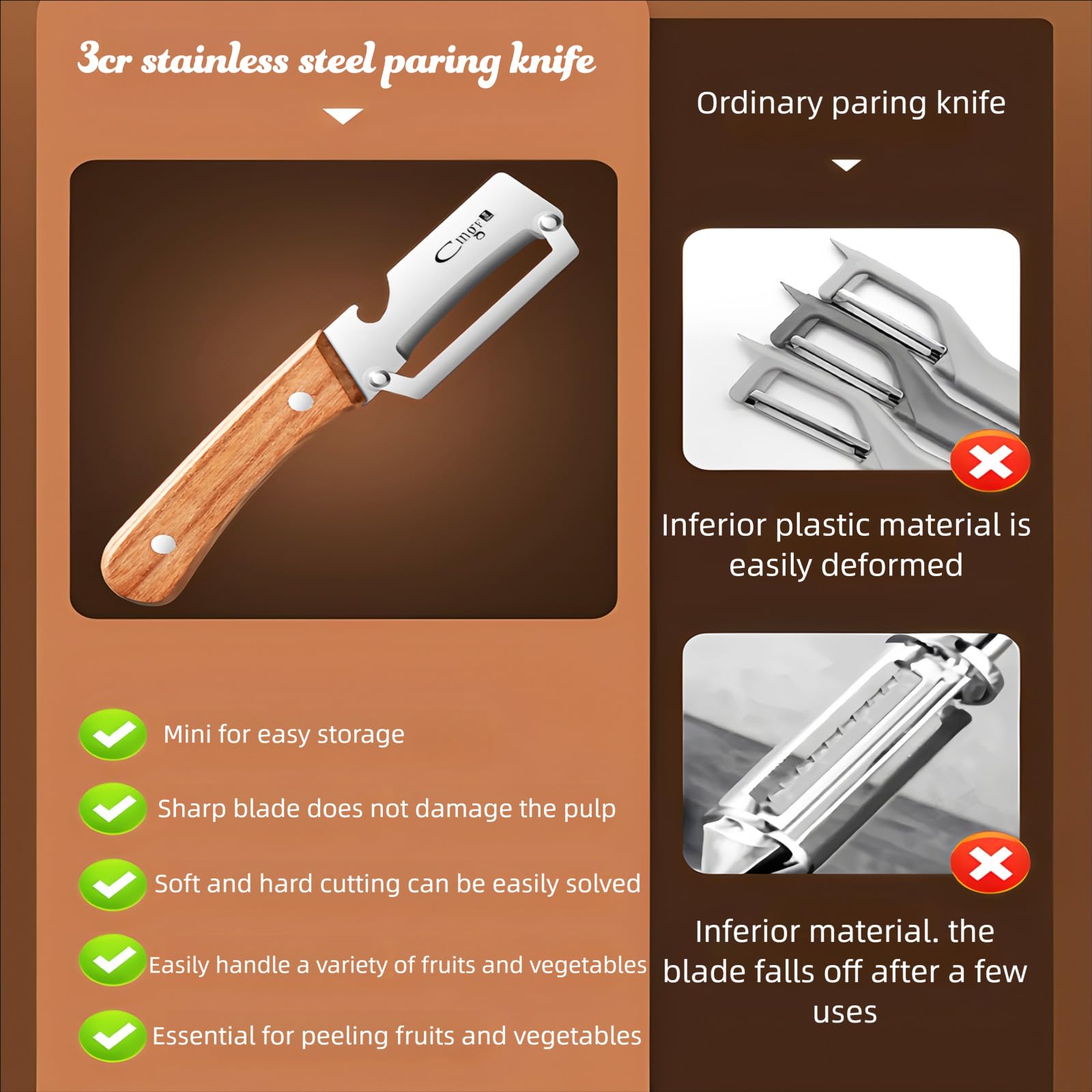 ANMIOU Vegetable Peeler Wooden Handle Sharp Stainless Steel Blade for Fruit