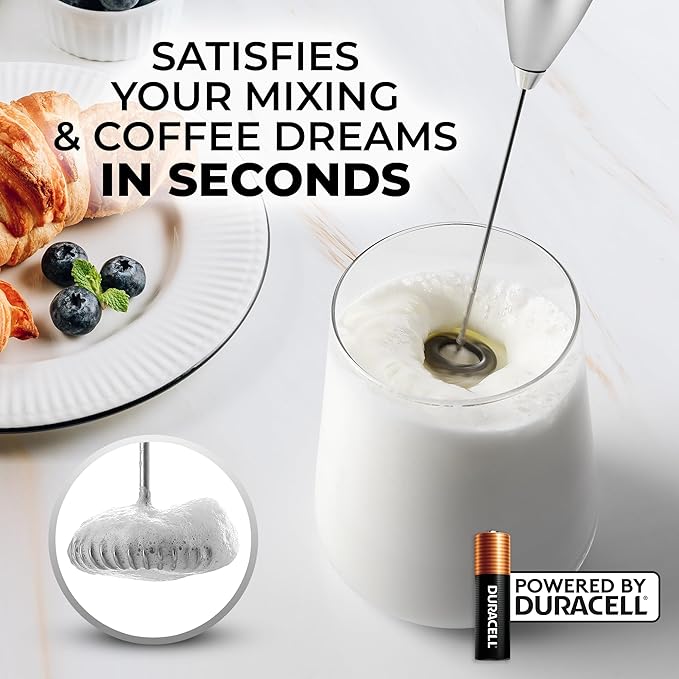 Zulay Powerful Milk Frother for Coffee with Upgraded Titanium Motor - Handheld Electric Whisk, Milk Foamer, Mini Mixer & Coffee Blender for Frappe, Latte, Matcha, No Stand - Beta Silver
