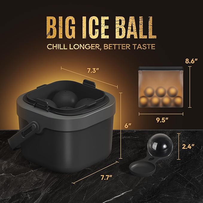 Mooues Clear Ice Ball Maker, 2 Inch Silicone Mold for Whiskey, 4 Spheres