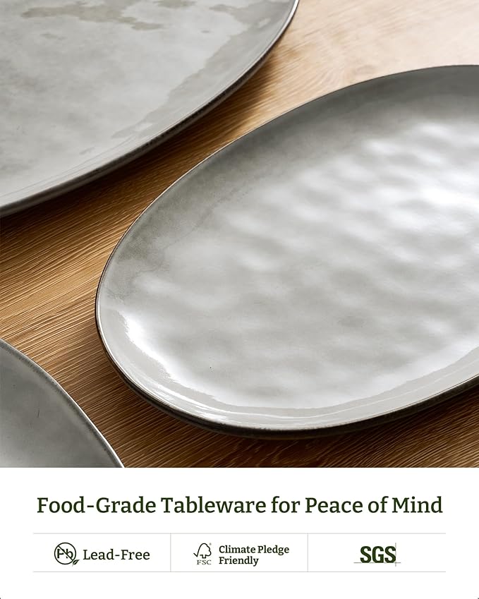 famiware Serving Platters Set of 3 Sizes - Oval, Grey