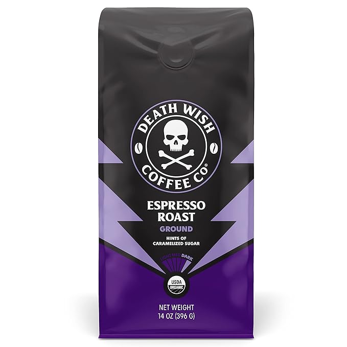 Death Wish Coffee Organic Espresso Roast Ground Coffee, Fair Trade, 14 oz