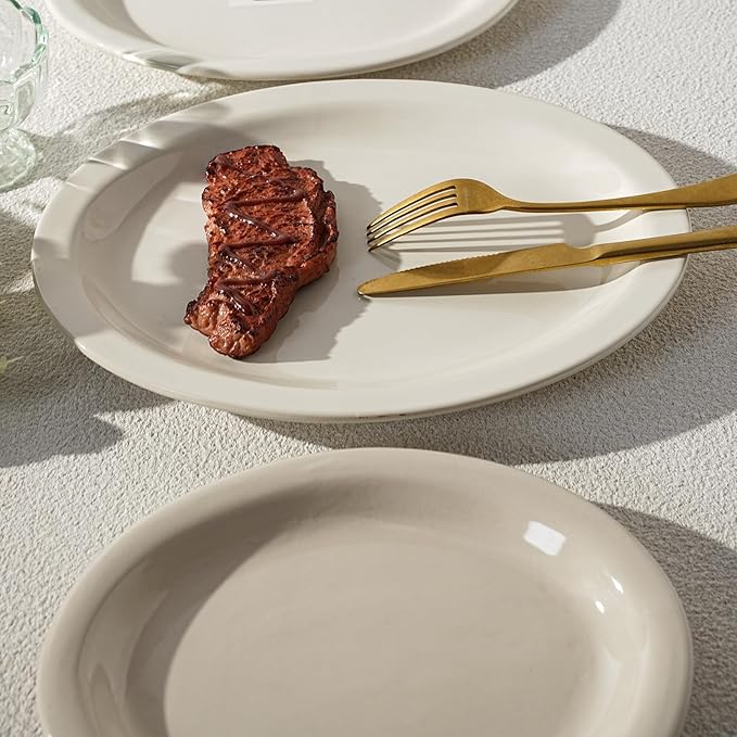 IRESTAURANT PLUS Stoneware Narrow Rim Commercial Grade Dinnerware (America White, Platter 13.5" x 10.5")