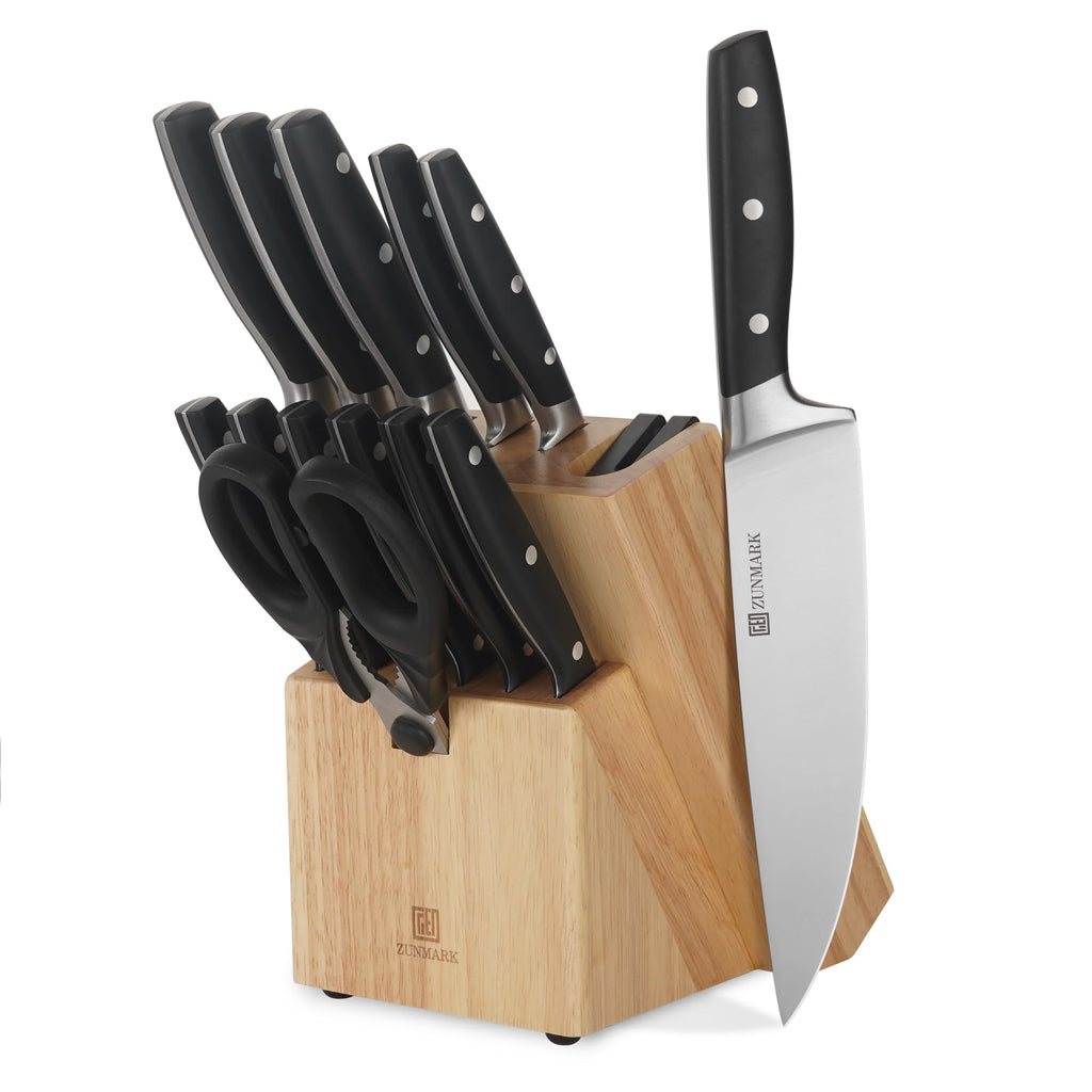 ZUNMARK Kitchen Knife Set, Professional 13 Piece Knife Set with Block and Sharpener, Sharp Chef Knife Set, Ideal for Home and Restaurants, Elegant Black