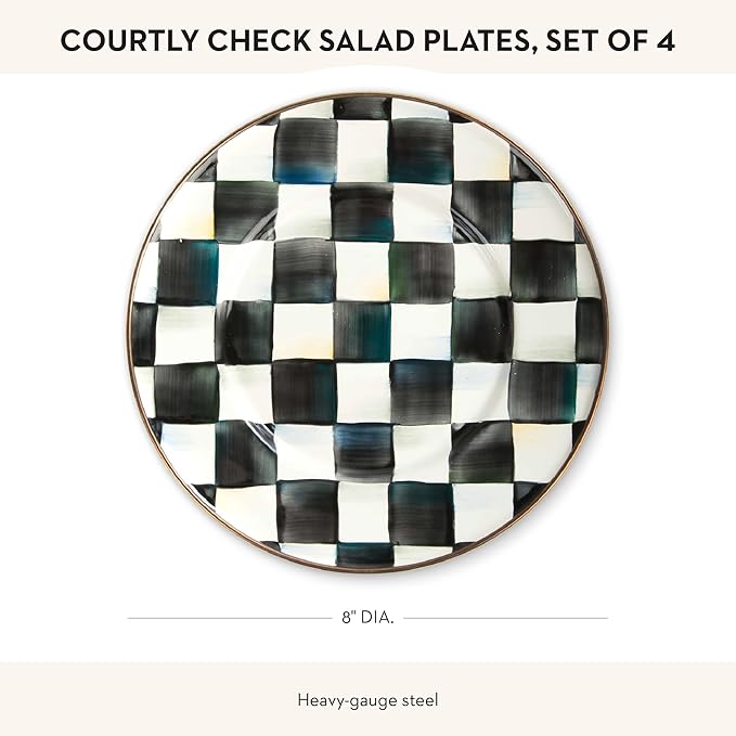 MACKENZIE-CHILDS Enamel Dessert Plate Set, Black-and-White Courtly Check