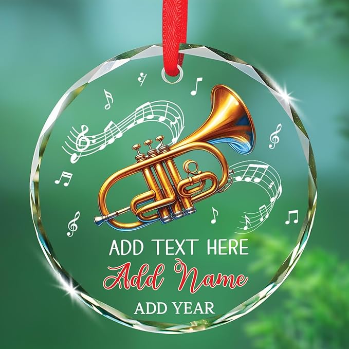 Cornet Players Xmas Glass Ornaments, Personalized Text & Name Cornet Christmas Ornament Gifts for Musical Instrument Lover, Cornetist Ornament Christmas 2026, Custom Music Lover Glass Ornaments Decor