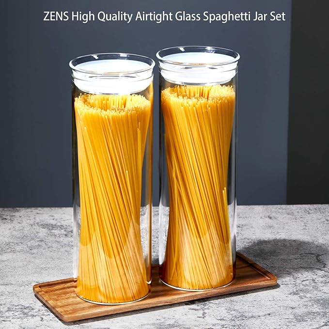 ZENS Glass Spaghetti Storage Container, 65oz Tall Glass Jars Set of 2