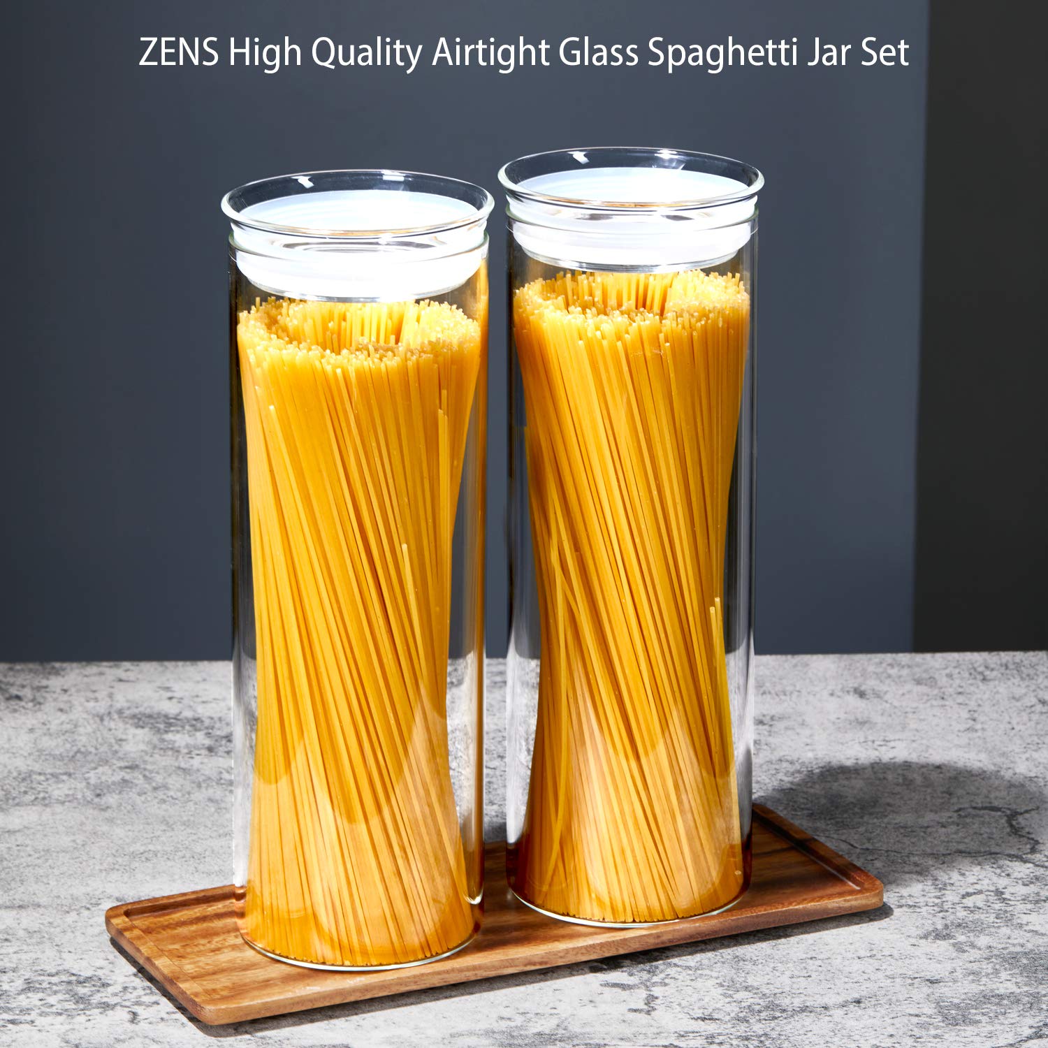 ZENS Glass Spaghetti Storage Container, 65oz Tall Glass Jars Set of 2