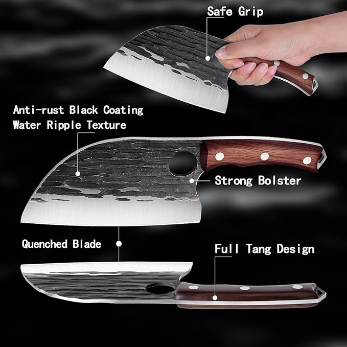 ROCOCO Butcher Cleaver Knife Set - 3PCS Serbian Chef Viking Boning Knife