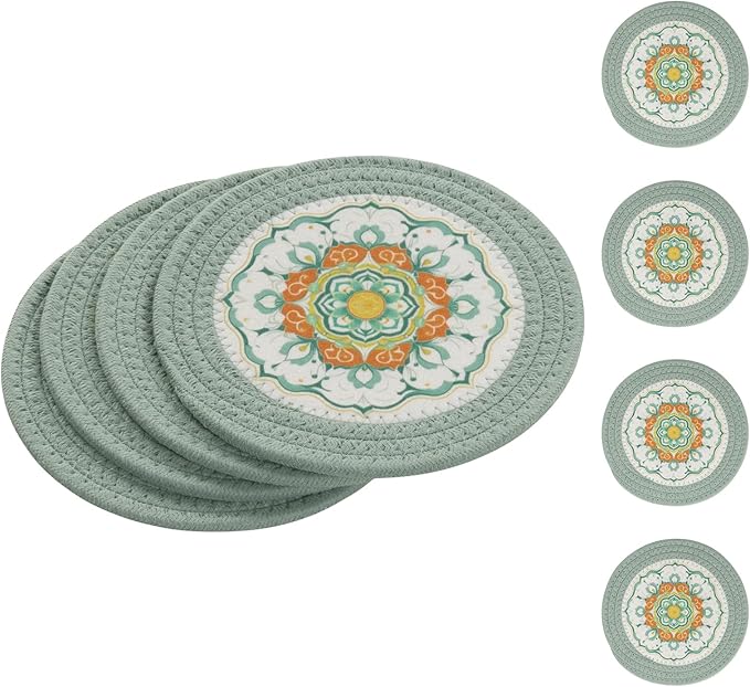 SHACOS Sage Green 8 Inches Trivets for Hot Dishes, 4 Pieces