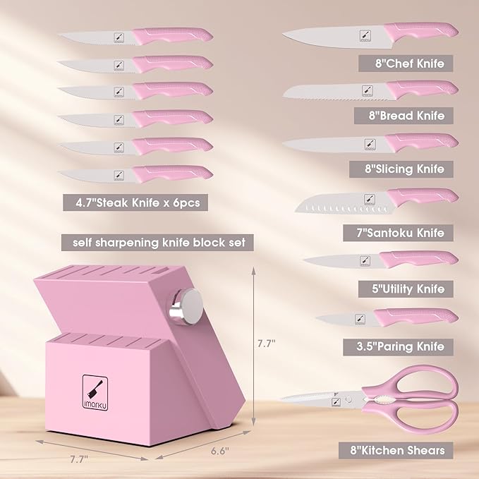imarku 14-Piece Japanese High-Carbon Stainless Steel Kitchen Knife Set，Pink