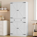 BORNOON Pantry Organizers and Storage Cabinet, 67.7” Barn Door White Kitchen Cabinet with Drawers and Adjustable Shelf, Tall Pantry for Kitchen, Dining Room, Living Room