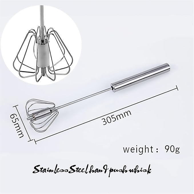 Digead Stainless Steel Egg Whisk, Hand Push Rotary Whisk Blender, Versatile Milk Frother, Hand Push Mixer Stirrer for Blending, Whisking, Beating & Stirring (12in)