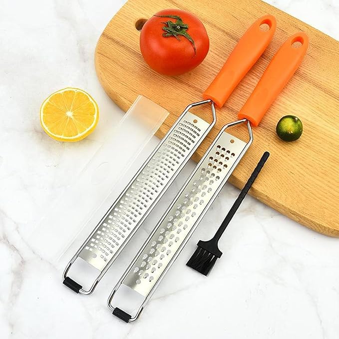 Lemon Zester & Cheese Grater Set of 2,Kitchen Zester Tool for Cheese,Lemon,Nutmeg, Chocolate, Fruits, Vegetables With Protective Cover (Orange)