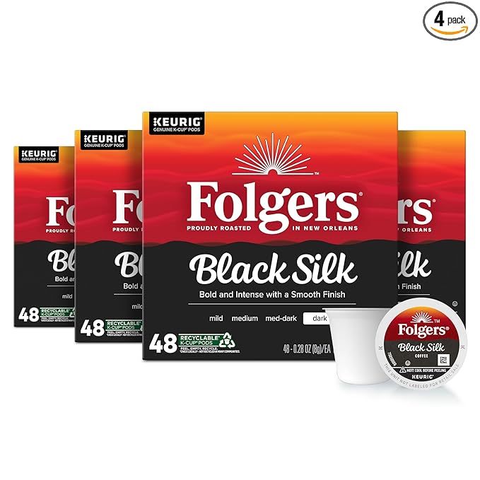 Folgers Black Silk Dark Roast Coffee K-Cup Pods, Bulk 192 Count