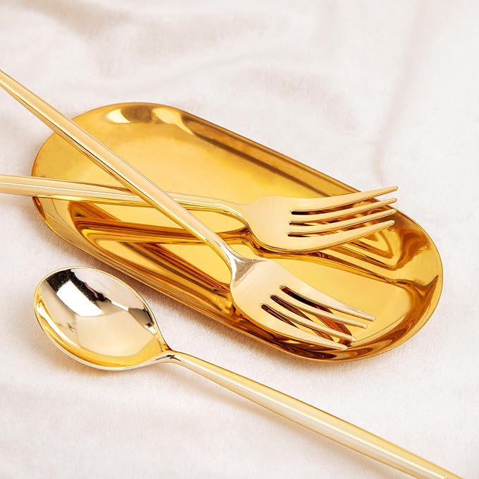 SUT 100PCS Gold Plastic Forks and Spoons Heavy Duty Set, 100 Count, Gold Disposable Flatware, 50 Forks, 50 Spoons for Party