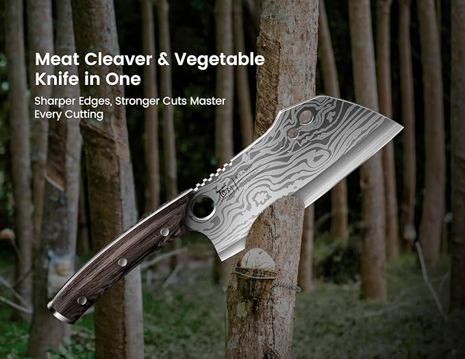 SYOKAMI Meat Cleaver Chef Knife with Sheath, 7.7 Inch Butcher Knife