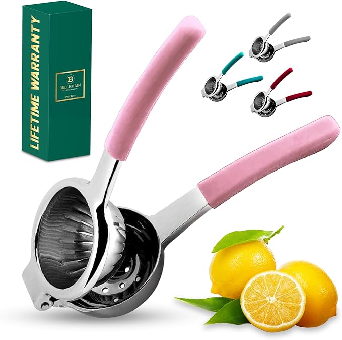 Bellemain Metal Lemon Squeezer, Stainless Steel Citrus Juicer, pink