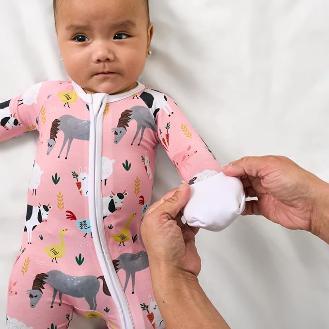 Little Sleepies Baby Pajamas, Pink Farm Animals, 12-18M