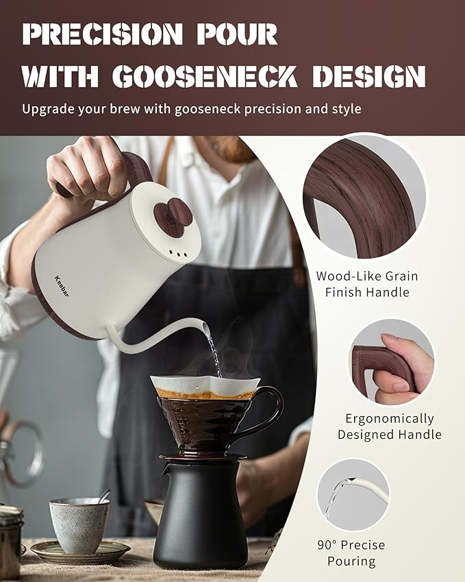 Keebar Gooseneck Electric Kettle, 0.8 L, 1000W, 6 Temp Presets, LED Display